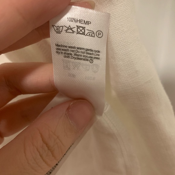 100% Hemp White boyfriend style bottom up shirt - Picture 2 of 4